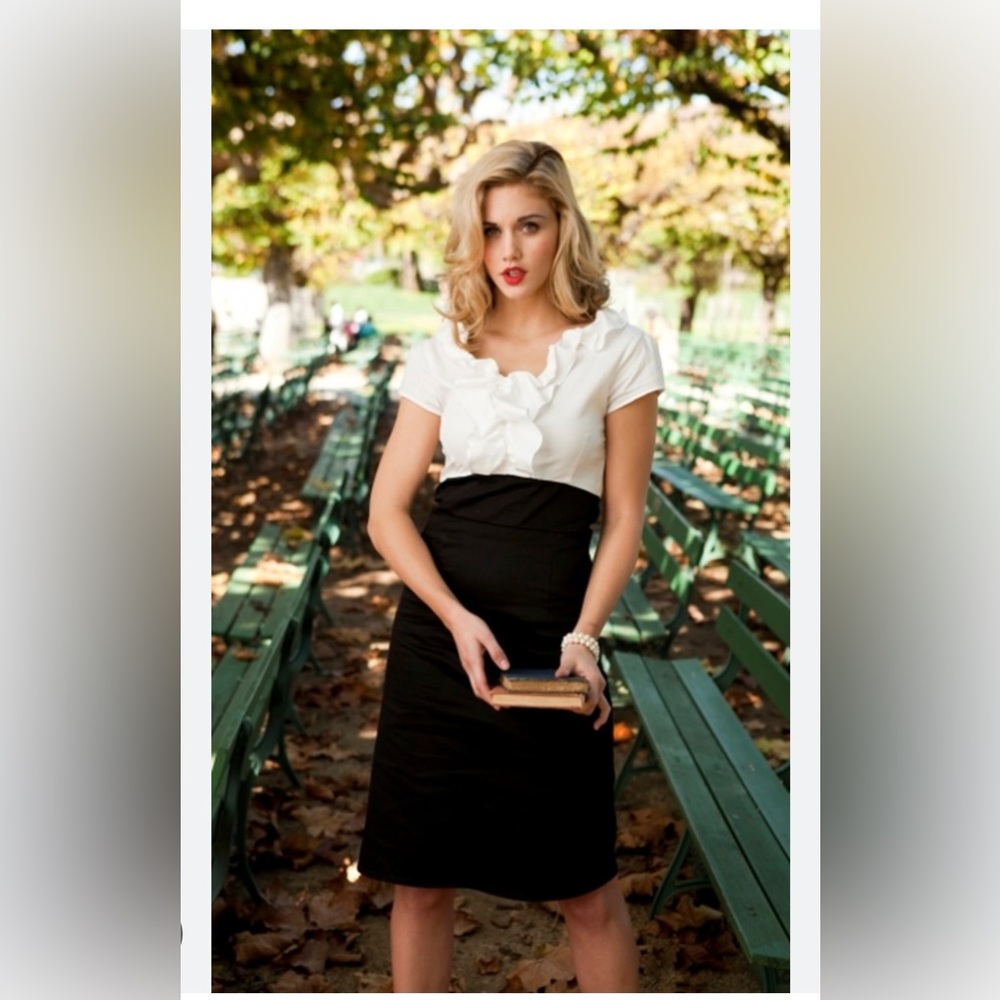 Shabby apple xs ruffled white top and black skirt combination, cotton dress